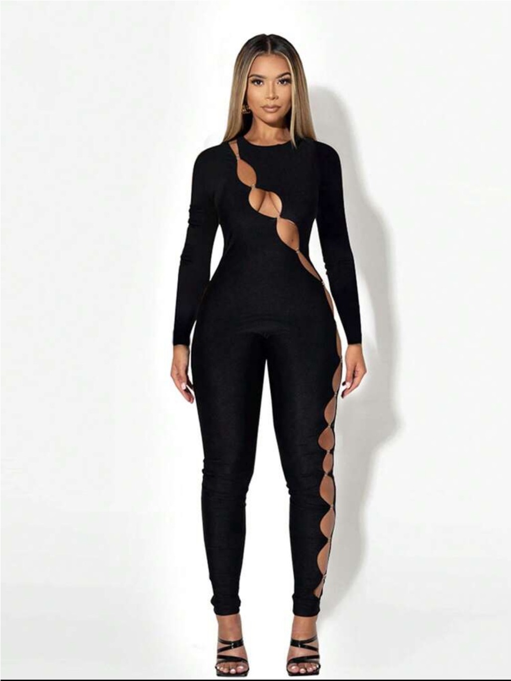 Black Cutout Long-Sleeve Jumpsuit